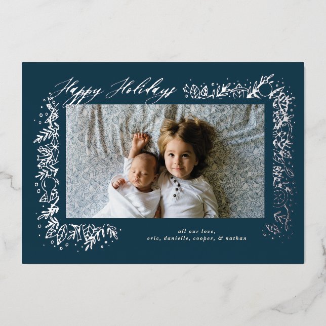 Carte De Vœux En Aluminium Guirlande d'ornements nostalgiques en argent joli  (Recto)