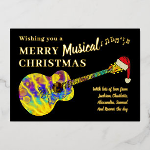Carte De Vœux En Aluminium Guitare Colorée de Noël Personnalisée Or