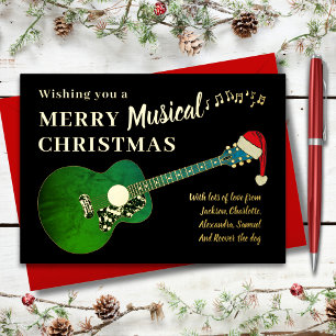 Carte De Vœux En Aluminium Guitare de Noël personnalisée & Chapeau de Père No