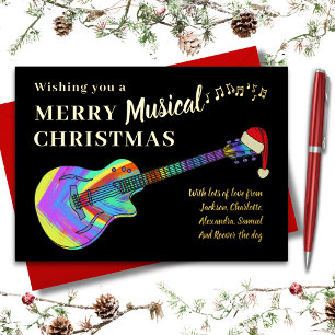 Carte De Vœux En Aluminium Guitare Graffiti de Noël Personnalisée Or