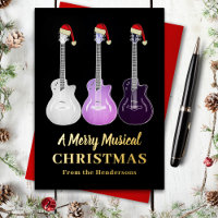Guitare Noël Personnalisé Rose Noir Or