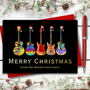 Carte De Vœux En Aluminium Guitares de Noël personnalisées Or