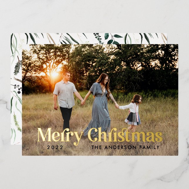 Carte De Vœux En Aluminium H noir élégant moderne aquarelle botanique rustiqu (Recto/Verso)