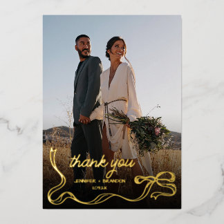 Carte De Vœux En Aluminium Hand drawn bow Gold Foil Thank you | Wedding Photo