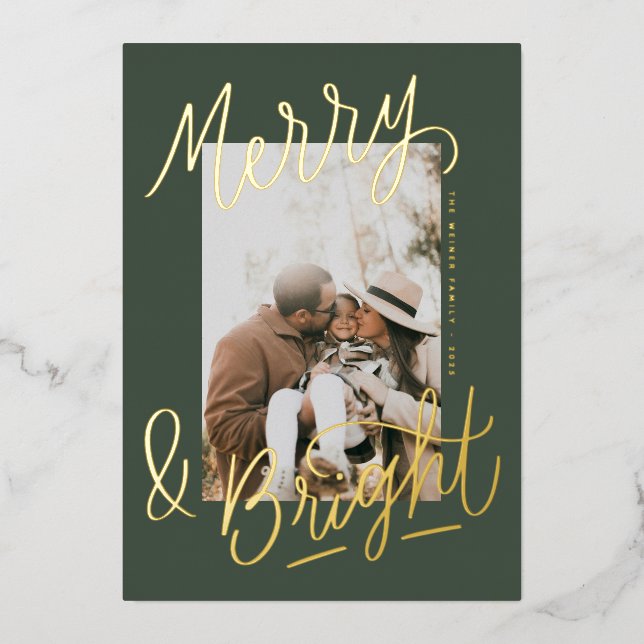 Carte De Vœux En Aluminium Hand-lettered Merry & Bright Photo Overlay (Recto)