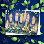 Carte De Vœux En Aluminium Hanoukka Menorah Aquarelle Amour et Lumière<br><div class="desc">Hanoukka Menorah Aquarelle Amour et Lumière</div>