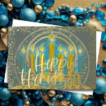 Carte De Vœux En Aluminium Hanoukka Menorah Dessin Jaune bleu gris<br><div class="desc">Hanoukka Menorah Dessin Jaune bleu gris</div>