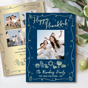 Carte De Vœux En Aluminium Hanoukka Navy 5 Photos Dessins à main levée Doodle