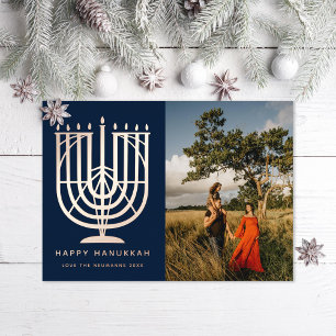 Carte De Vœux En Aluminium Hanukkiah Menorah Happy Hanoukka Photo Navy