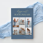 Carte De Vœux En Aluminium Happiest Hanoukka Elegant 6 Photo Collage<br><div class="desc">Share cheer with these modernise Hanukkah holiday cards featuring 6 of your favorite photos in a grid collage layout. "Happiest Hanukkah" appears at the top in gold foil lettered calligraphy and classic serif lettering on a dusty slate background. Personalize with your family name and the year at the lower right...</div>