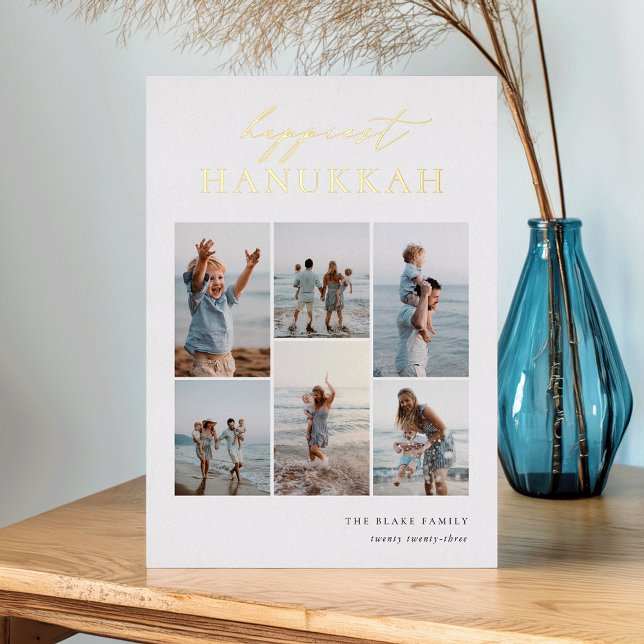 Carte De Vœux En Aluminium Happiest Hanoukka Elegant 6 Photo Collage (Créateur téléchargé)