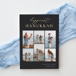 Carte De Vœux En Aluminium Happiest Hanoukka Elegant 6 Photo Collage<br><div class="desc">Partagez de la joie avec ces cartes de fin de année Hanoukka modernes avec 6 de vos photos préférées dans une grille de montage. "Happiest Hanoukka" apparaît en haut dans la feuille d'or en calligraphie lettrée à la main et en lettrage serif classique sur un arrière - plan noir doux....</div>