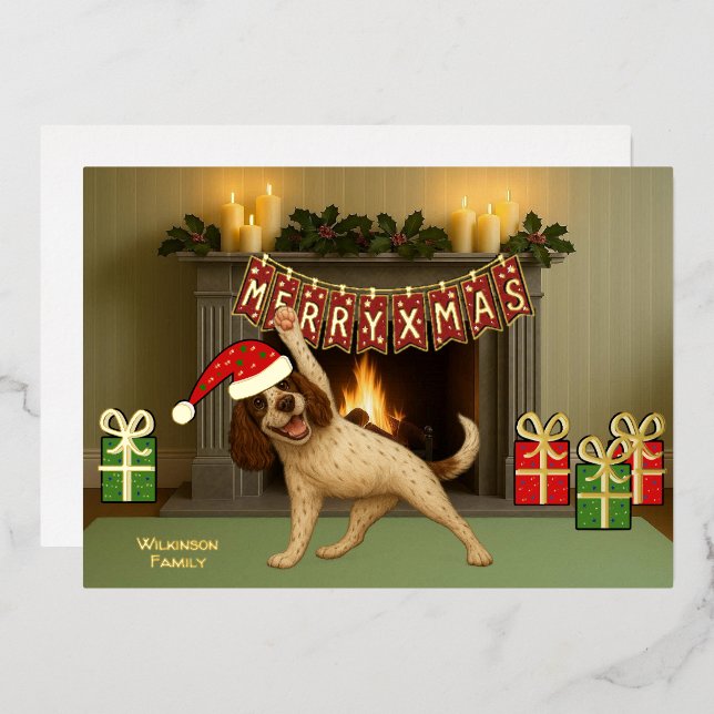 Carte De Vœux En Aluminium Happy Christmas dog yoga  (Recto/Verso)