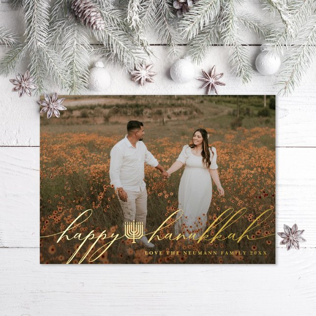 Carte De Vœux En Aluminium Happy Hanukkah Menorah Hanukkiah Photo (Créateur téléchargé)