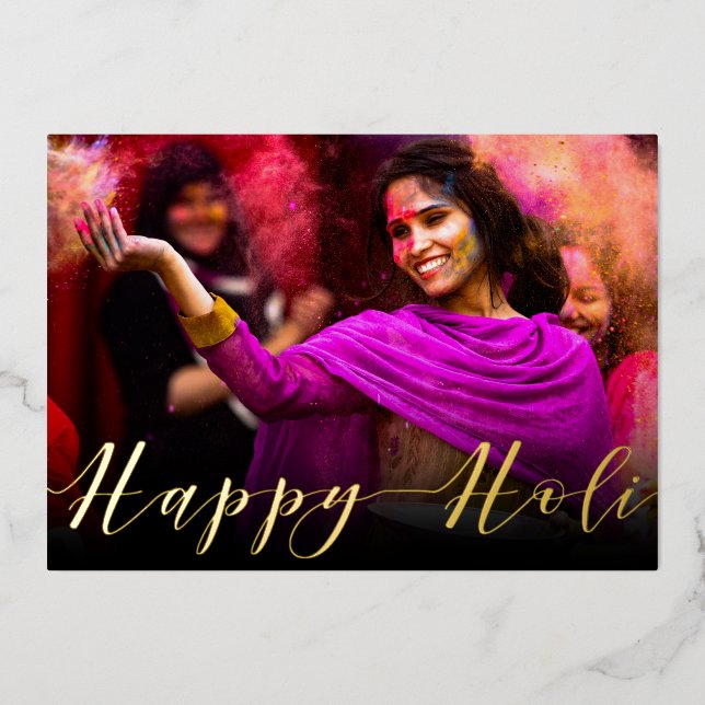 Carte De Vœux En Aluminium Happy Holi Hai Typographie Photo (Recto)