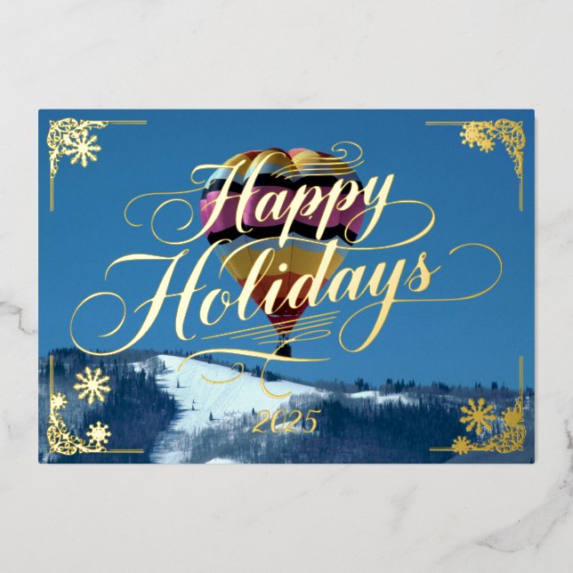 Carte De Vœux En Aluminium Happy Holidays Hot Air Balloon avec poème à l'inté (Recto)