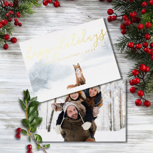 Carte De Vœux En Aluminium Happy Holidays Photo Winter Scene Fox Gold