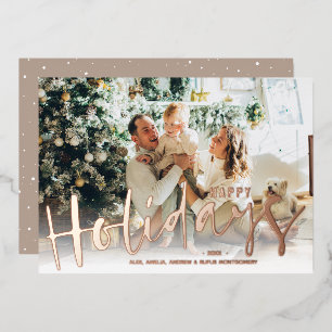 Carte De Vœux En Aluminium Happy Holidays Script Photo Rose Gold