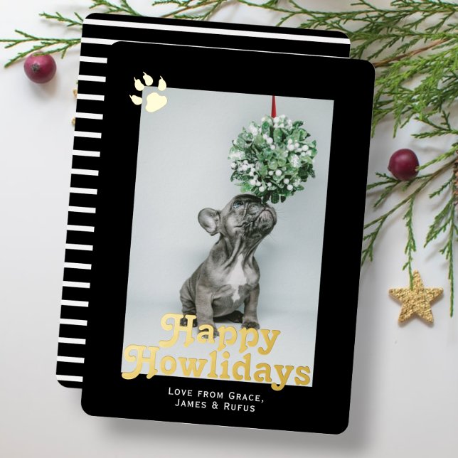 Carte De Vœux En Aluminium Happy Howlidays Chien Thème Photo Personnalisée (Happy Howlidays Christmas card with real foil detail - holiday cards from Ricaso )