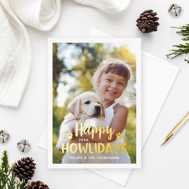 Carte De Vœux En Aluminium Happy Howlidays Modern Gold Puppy Chig Photo (Créateur téléchargé)