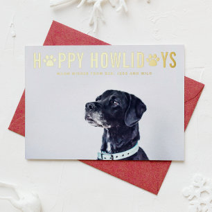 Carte De Vœux En Aluminium Happy Howlidays Modern Typography Photo Chien