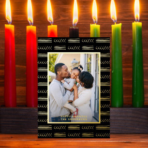 Carte De Vœux En Aluminium Happy Kwanzaa Modern Mudcloth Photo Black Gold