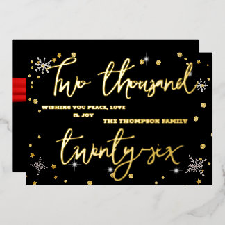 Carte De Vœux En Aluminium Happy New Year 2026 Retro Red Ribbon