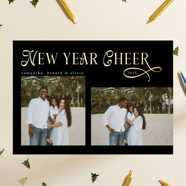 Carte De Vœux En Aluminium Happy New Year Cheer Modern Family  Photo Collage (Créateur téléchargé)