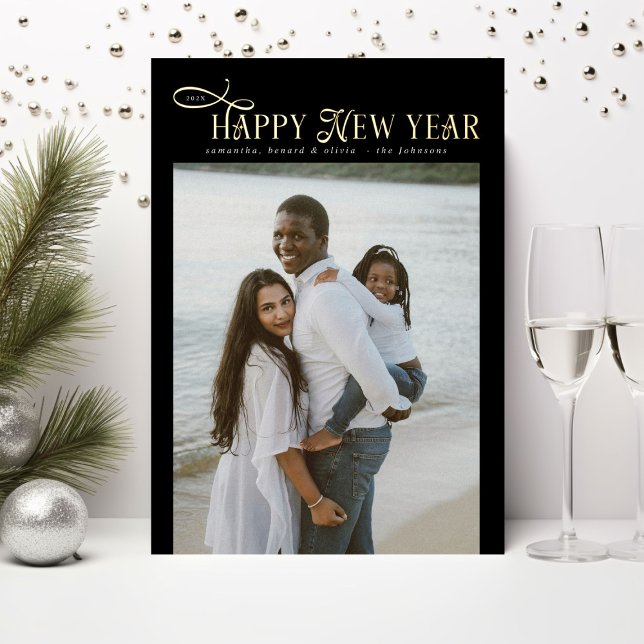 Carte De Vœux En Aluminium Happy New Year Modern Chic Family 4 Photos Collage (Créateur téléchargé)