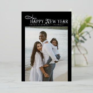 Carte De Vœux En Aluminium Happy New Year Modern Chic Family 4 Photos Collage