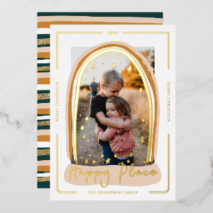 Carte De Vœux En Aluminium Happy Place Modern Snow Globe Photo de Noël