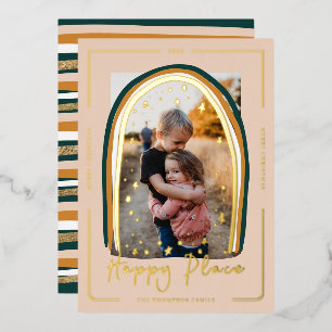 Carte De Vœux En Aluminium Happy Place Modern Snow Globe Photo de Noël