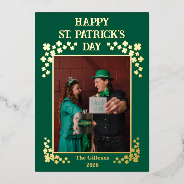 Carte De Vœux En Aluminium Happy St patricks day Shamrocks Family Photo (Recto)