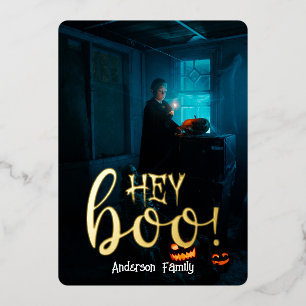 Carte De Vœux En Aluminium Hé Boo ! Photo Halloween Gold Letting