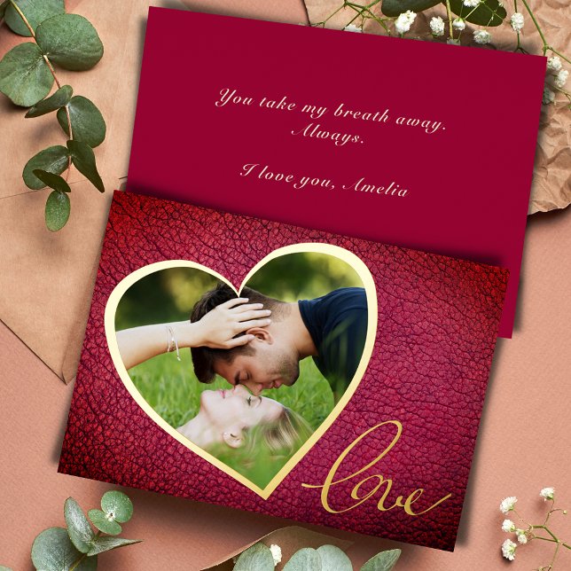 Carte De Vœux En Aluminium Heart Leather Print Love Valentine`s Day Photo  (Créateur téléchargé)