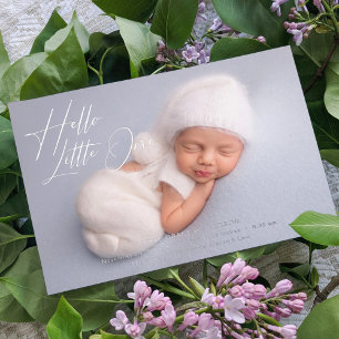 Carte De Vœux En Aluminium Hello Little One Elegant Script Photo Naissance