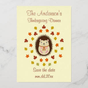 Carte De Vœux En Aluminium Hérisson de Thanksgiving et feuilles d'automne sur