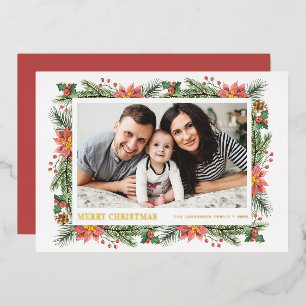 Carte De Vœux En Aluminium Hiver Aquarelle Botaniques Joyeux Noël Photo