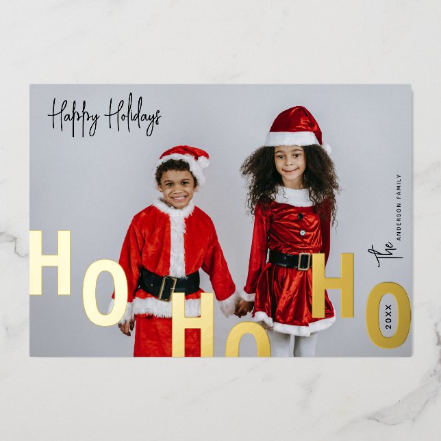 Carte De Vœux En Aluminium Ho Ho Ho Photo personnalisé Joyeuses Fêtes de Noël (Recto)