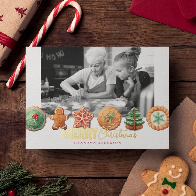 Carte De Vœux En Aluminium Holiday Baking Cookies Photo Christmas Foil Card (Créateur téléchargé)