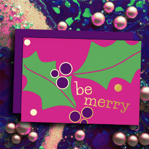Carte De Vœux En Aluminium Holiday Be Joyeux Rose Purple Green Holly