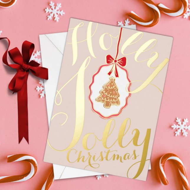 Carte De Vœux En Aluminium Holly Jolly Christmas Foil Holiday Card Soft Pink (Créateur téléchargé)