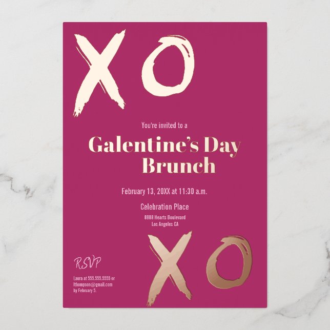 Carte De Vœux En Aluminium Hot rose XOXO Gold Galentine's day Brunch (Recto)