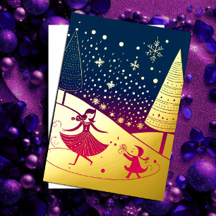 Carte De Vœux En Aluminium Illustration Abstraite du thème de Noël Rose or