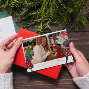 Carte De Vœux En Aluminium Illustration de fille festive de Noël avec photo