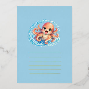 Carte De Vœux En Aluminium Illustration de la vie marine kawaii de la pieuvre