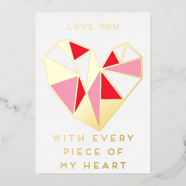 Carte De Vœux En Aluminium Je t'aime avec chaque morceau de mon coeur (Recto)