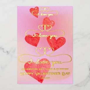 Carte De Vœux En Aluminium Je t'aime cœur de la Saint-Valentin à l'aquarelle 