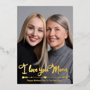Carte De Vœux En Aluminium Je t'aime maman personnalisé deux photos fête des