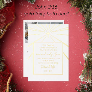 Carte De Vœux En Aluminium Jean 3:16 Écriture Photo de Noël en Or